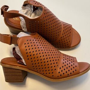 Catherines Tan Perforated Wedge Sandals